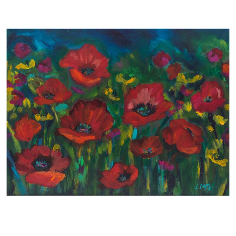 Poppy painting, Colorful floral wall art, Abstract flower print